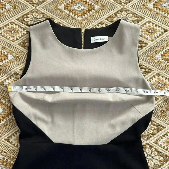 Calvin Klein Fit And Flare Colorblock Dress Black And Beige Party Office Size 2 - Picture 9 of 12